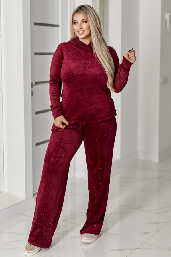 Теплий костюм з велюру "Хлоя" марсала