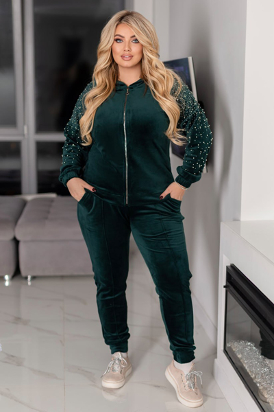 Теплий костюм з велюру "Урсула" смарагд