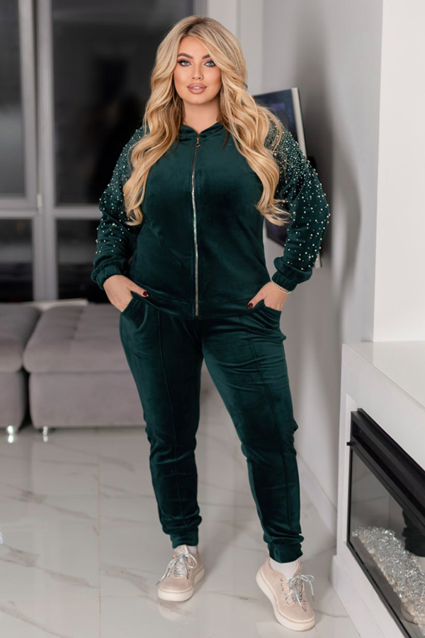 Теплий костюм з велюру "Урсула" смарагд