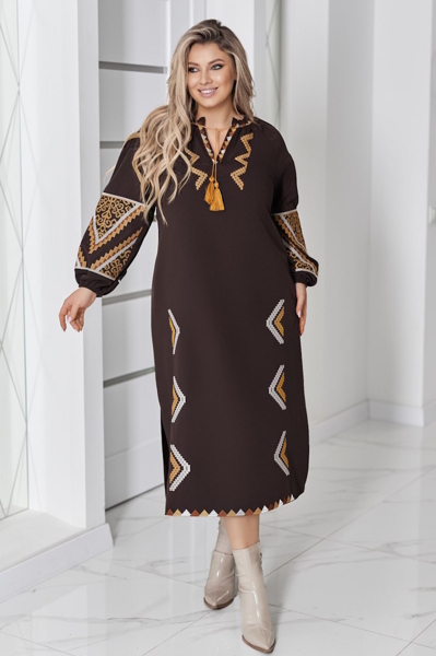 Плаття з вишивкою "Панна" шоколад