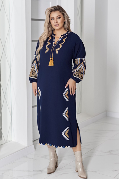 Плаття з вишивкою "Панна" темно-синє