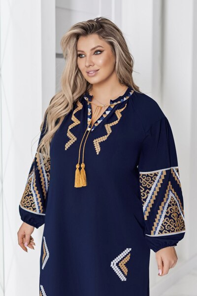 Плаття з вишивкою "Панна" темно-синє