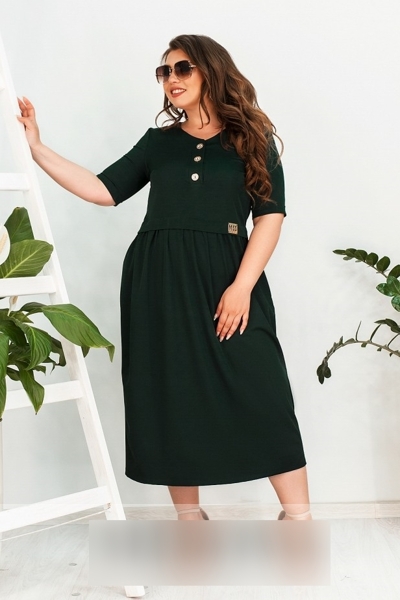 Плаття великих розмірів "Шах" темно-зелене