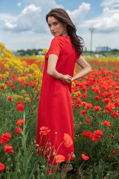 Плаття з льону "Норі" червоне