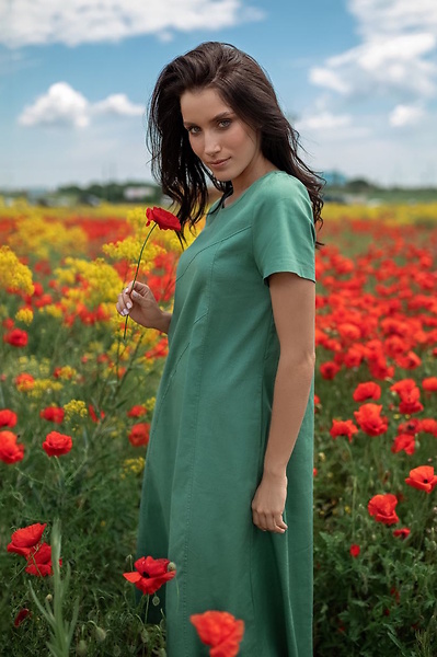 Плаття з льону "Норі" зелене