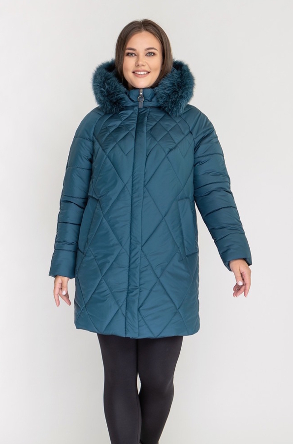 Зимова куртка "Ярослава" з хутром малахіт
