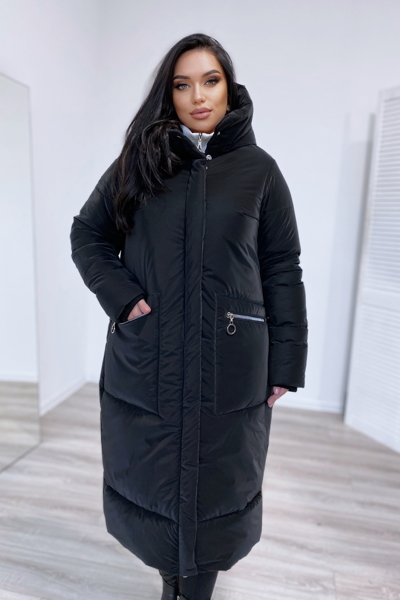 Зимове пальто великих розмірів "Мирослава" чорне