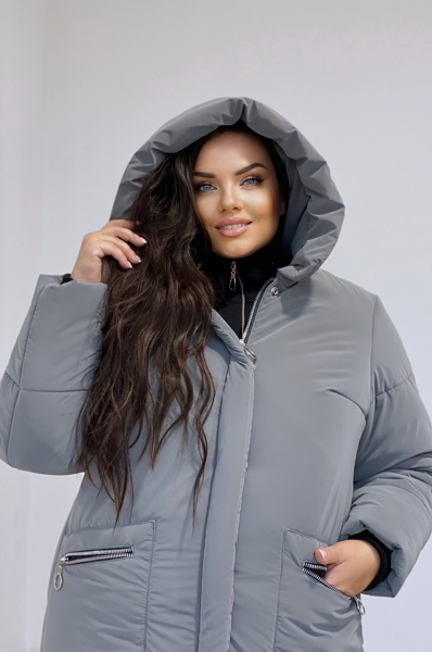 Зимове пальто великих розмірів "Мирослава" сіре