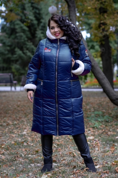 Зимове пальто великих розмірів "Каролін" синє