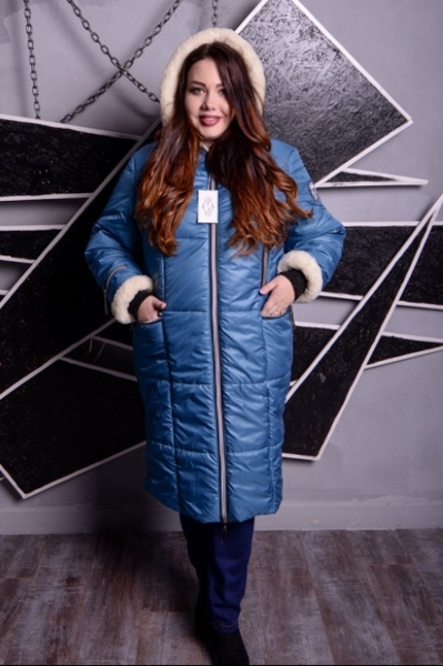 Зимове пальто великих розмірів "Каролін" голубе