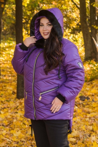 Зимова куртка великих розмірів "Сніжана" фіолетова