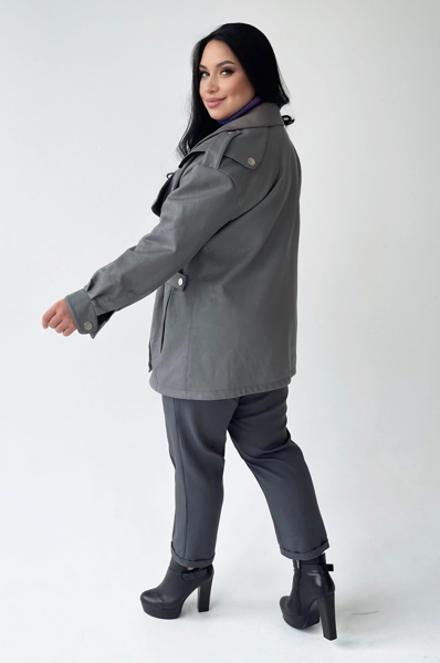 Шкіряна куртка великих розмірів "Тіана" сіра