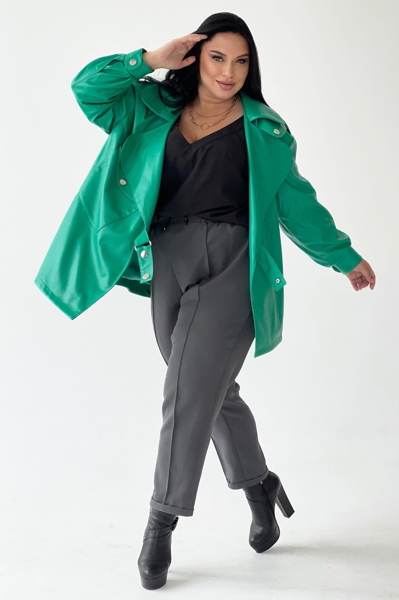 Шкіряна куртка великих розмірів "Тіана" зелена