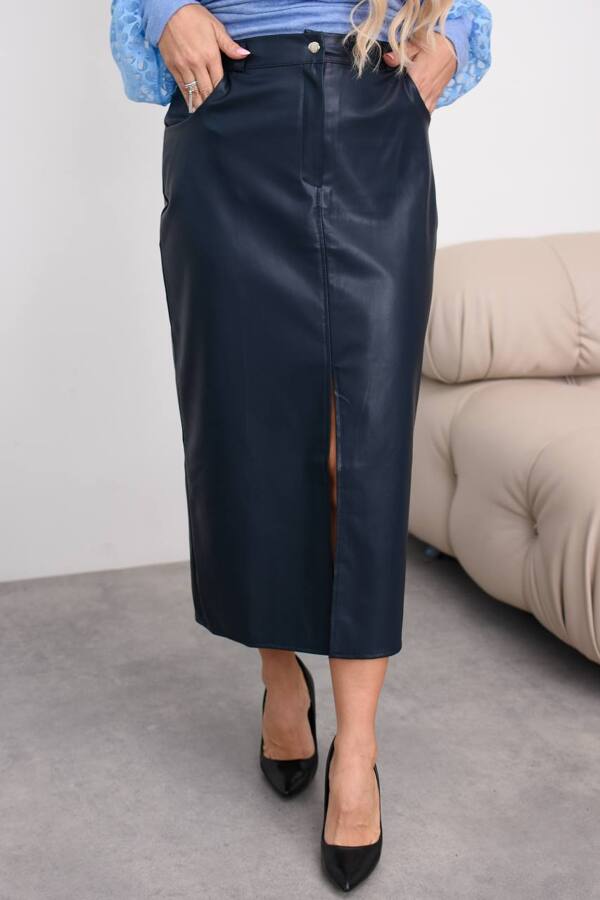 Шкіряна спідниця "Грейс" темно-синя